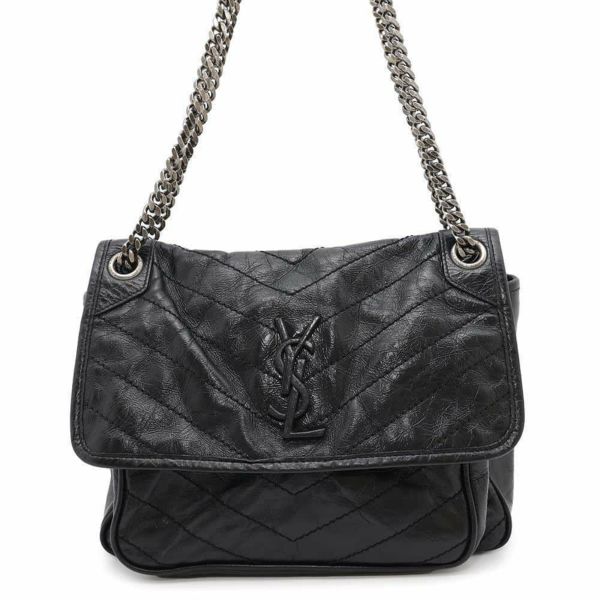 サンローランパリ チェーンショルダーバッグ ニキ ヴィンテージカーフレザー 498894 SAINT LAURENT PARIS 黒