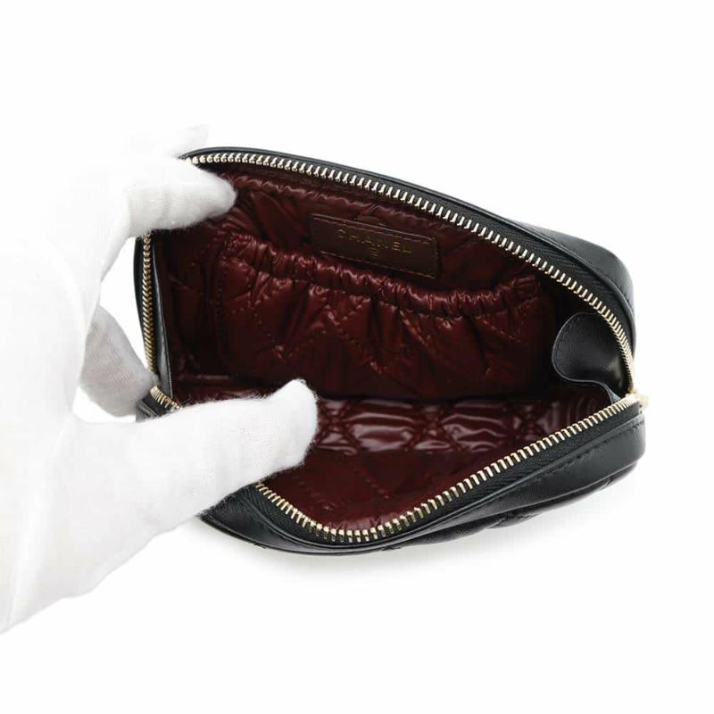 シャネル ポーチ ココマーク マトラッセ コスメポーチ ラムスキン A80909 CHANEL 小物入れ 化粧ポーチ 黒