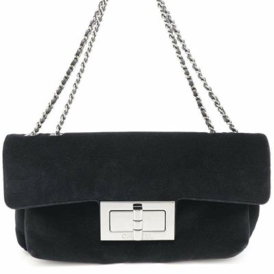 シャネル チェーンショルダーバッグ 2.55 ベロア CHANEL 黒 安心保証
