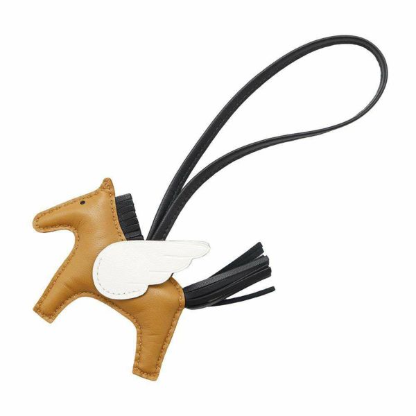 エルメス バッグチャーム ロデオPM ペガサス ナタ/セサミ/ブラック ラムスキン B刻印