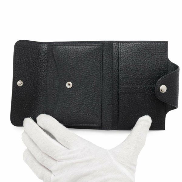 エルメス 二つ折り財布 イリアード コンパクト ブラック/シルバー金具 ヴァッシュ・ギャロップ・ドゥ・エルメス W刻印 黒
