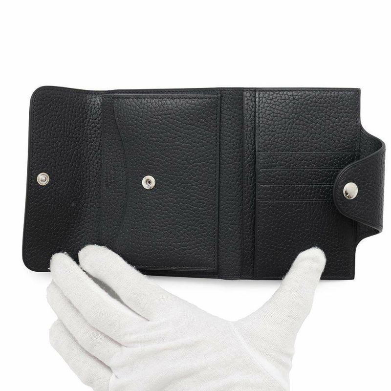 エルメス 二つ折り財布 イリアード コンパクト ブラック/シルバー金具 ヴァッシュ・ギャロップ・ドゥ・エルメス W刻印 黒