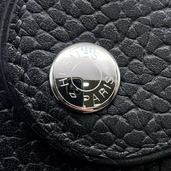 エルメス 二つ折り財布 イリアード コンパクト ブラック/シルバー金具 ヴァッシュ・ギャロップ・ドゥ・エルメス W刻印 黒