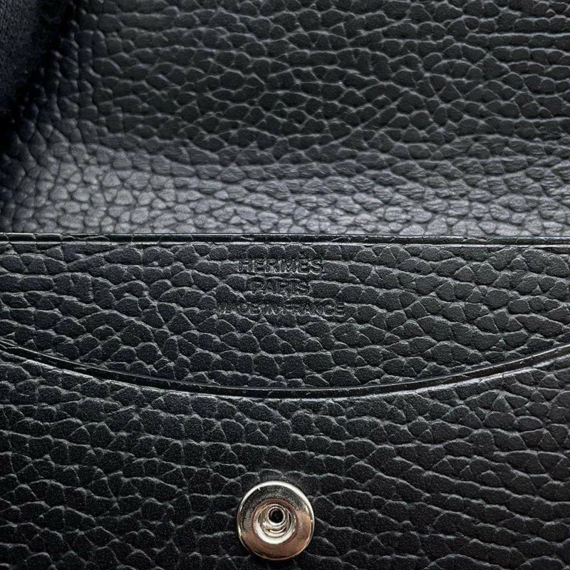 エルメス 二つ折り財布 イリアード コンパクト ブラック/シルバー金具 ヴァッシュ・ギャロップ・ドゥ・エルメス W刻印 黒