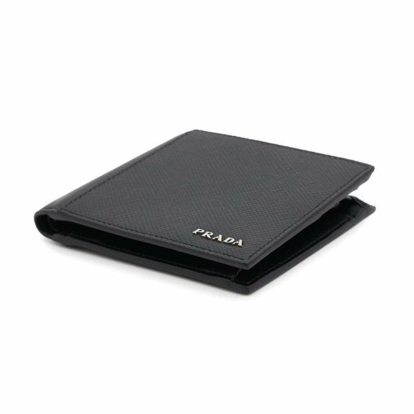 プラダ 二つ折り財布 サフィアーノ レザー ロゴPRADA 財布 メンズ 黒