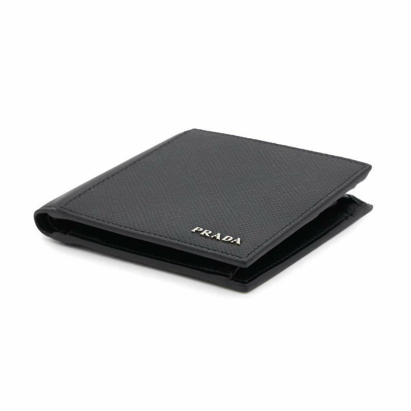 プラダ 二つ折り財布 サフィアーノ レザー ロゴPRADA 財布 メンズ 黒