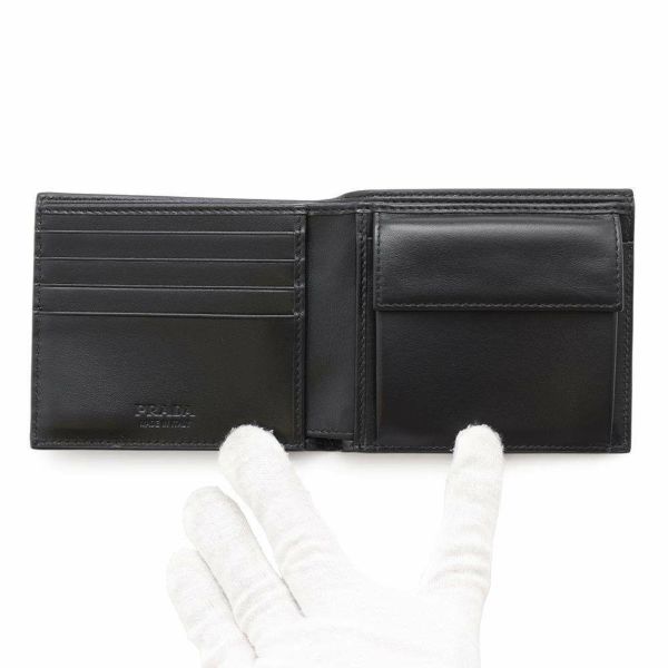 プラダ 二つ折り財布 サフィアーノ レザー ロゴPRADA 財布 メンズ 黒