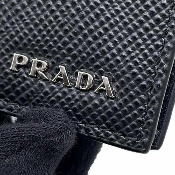 プラダ 二つ折り財布 サフィアーノ レザー ロゴPRADA 財布 メンズ 黒