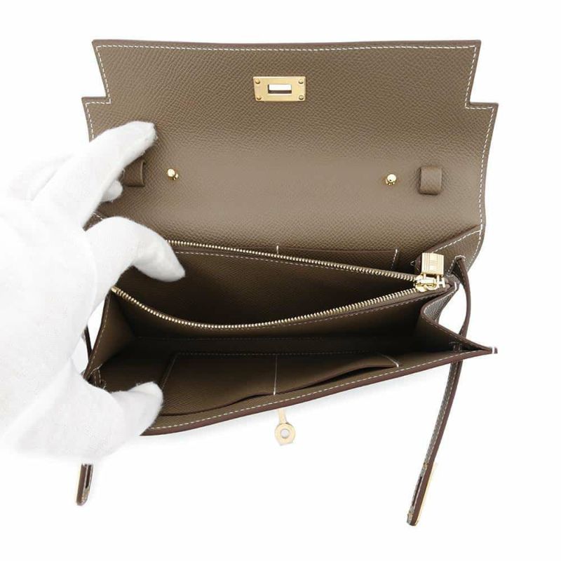 エルメス ケリーウォレット ロング トゥーゴー エトゥープ/ゴールド金具 エプソン W刻印 財布