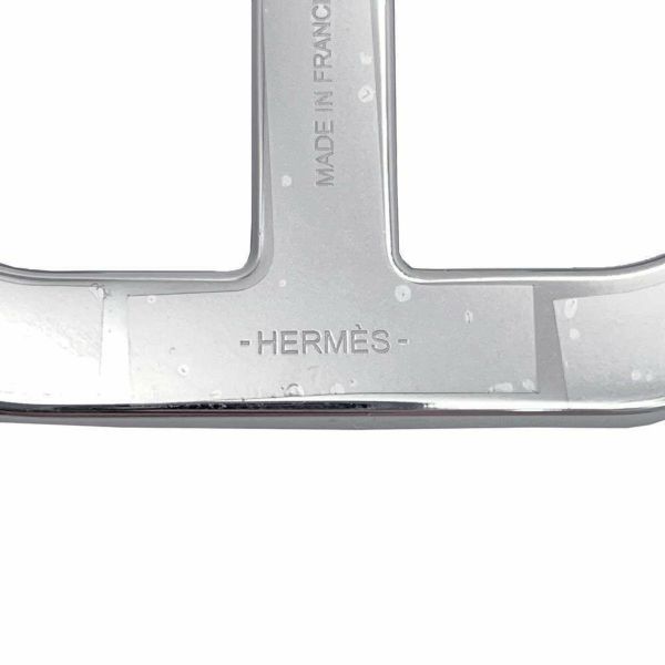 エルメス ブローチ シェーヌダンクル ブラック/シルバー金具 ヴォーエプソン HERMES アクセサリー