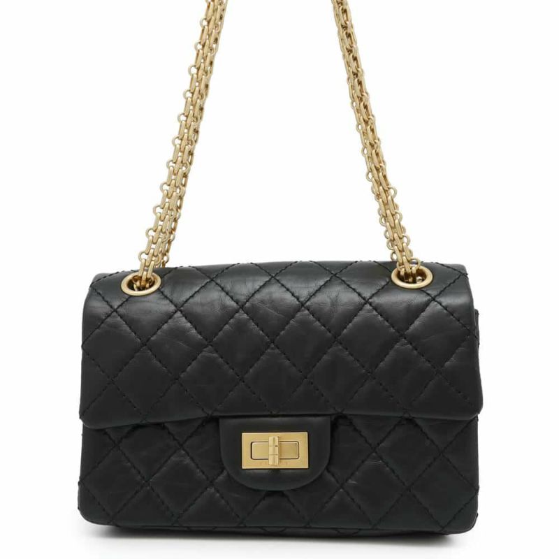 シャネル チェーンショルダーバッグ マトラッセ 2.55 ミニ エイジドカーフレザー AS0874 CHANEL 黒