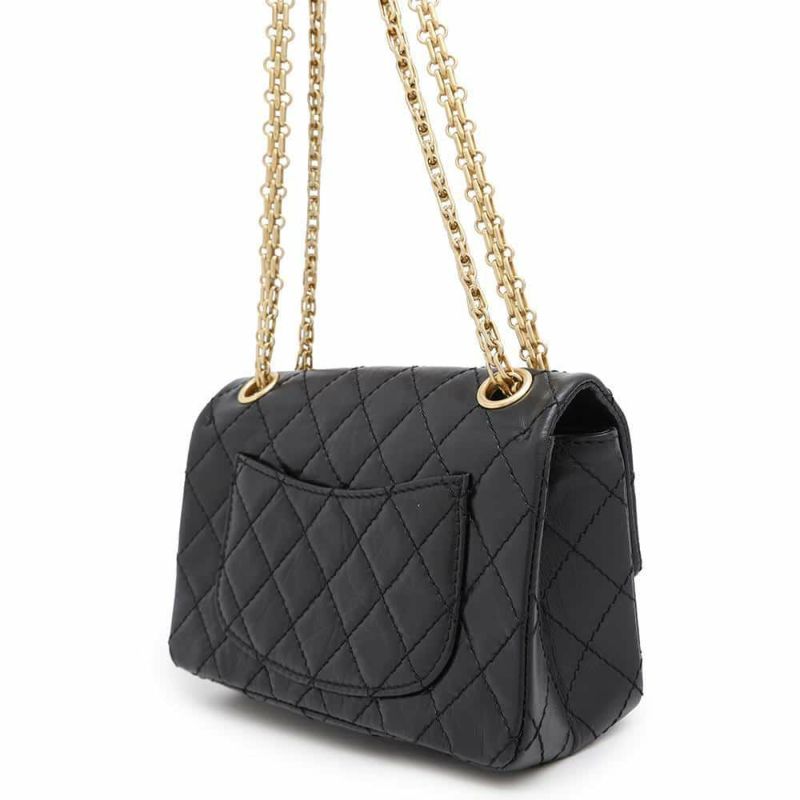 シャネル チェーンショルダーバッグ マトラッセ 2.55 ミニ エイジドカーフレザー AS0874 CHANEL 黒