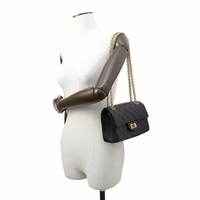 シャネル チェーンショルダーバッグ マトラッセ 2.55 ミニ エイジドカーフレザー AS0874 CHANEL 黒