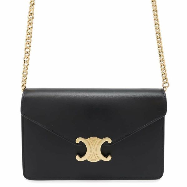 セリーヌ チェーンウォレット トリオンフ シャイニーカーフレザー 10L033DPV CELINE 黒