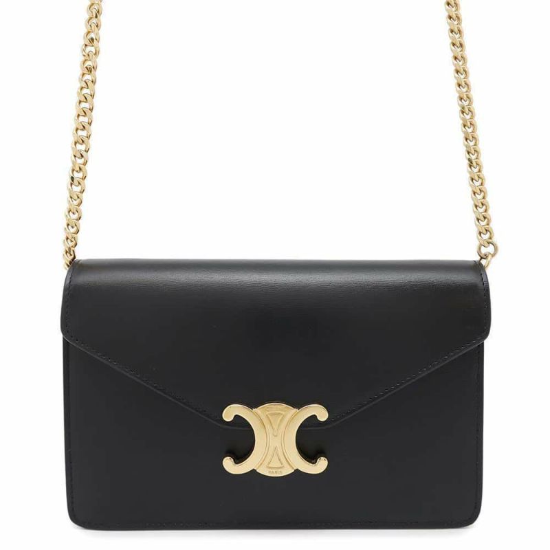 セリーヌ チェーンウォレット トリオンフ シャイニーカーフレザー 10L033DPV CELINE 黒