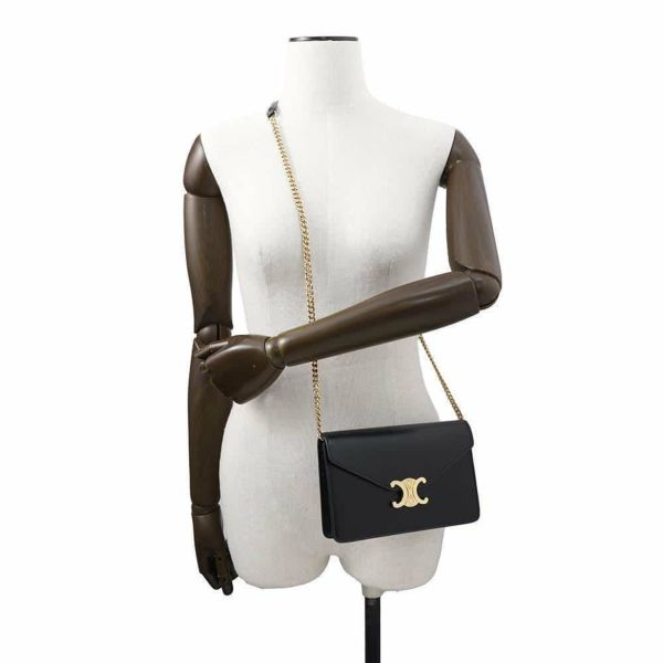 セリーヌ チェーンウォレット トリオンフ シャイニーカーフレザー 10L033DPV CELINE 黒