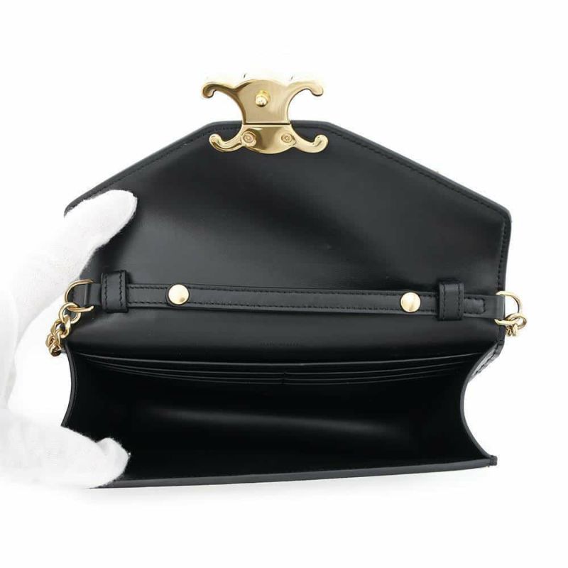 セリーヌ チェーンウォレット トリオンフ シャイニーカーフレザー 10L033DPV CELINE 黒