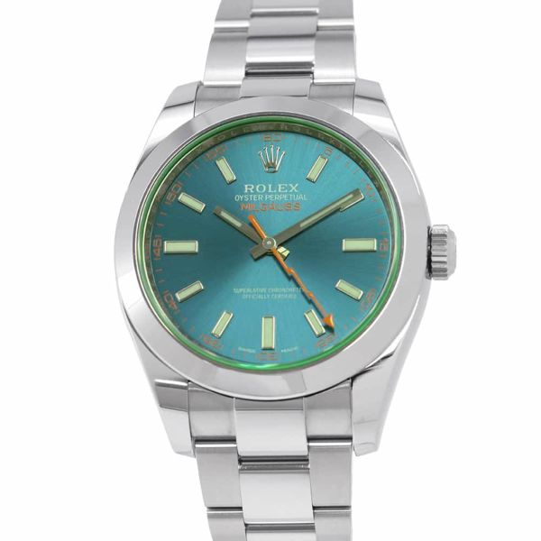 ロレックス ミルガウス グリーンガラス ランダムシリアル ルーレット 116400GV ROLEX 腕時計 Zブルー文字盤