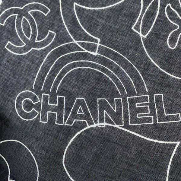 シャネル スカーフ ココマーク ハート クローバー カシミア シルク CHANEL 黒 白