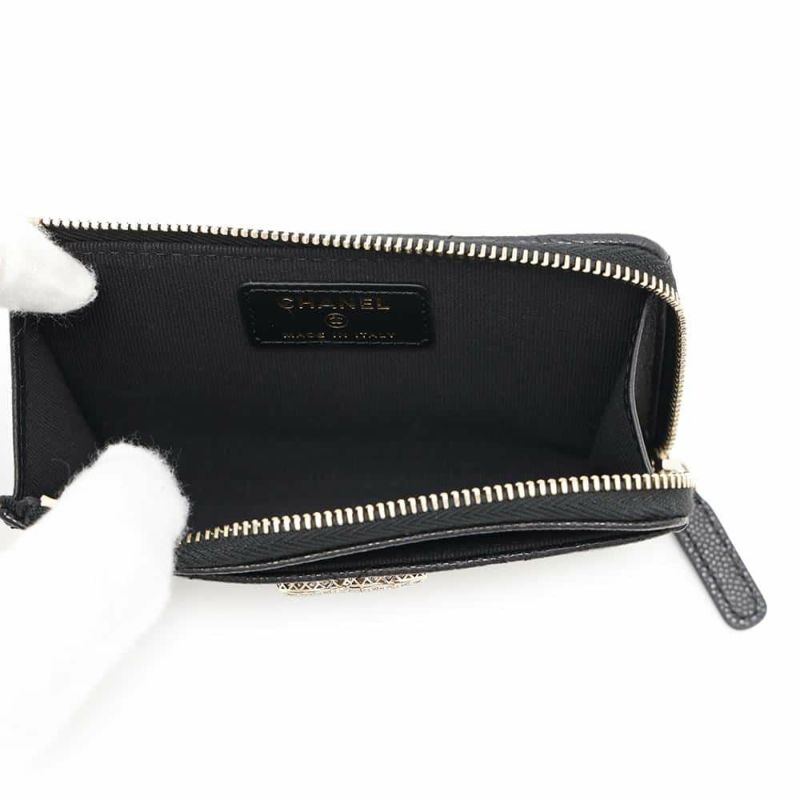 シャネル コインケース ココマーク マトラッセ キャビアスキン ストラス AP4558 CHANEL フラグメントケース カードケース 黒