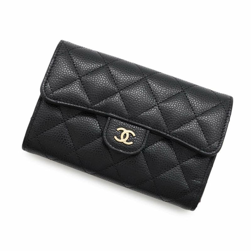 シャネル 財布 マトラッセ ココマーク キャビアスキン AP0232 CHANEL 三つ折り財布 ミディアム ウォレット 黒