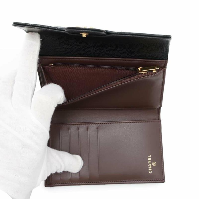 シャネル 財布 マトラッセ ココマーク キャビアスキン AP0232 CHANEL 三つ折り財布 ミディアム ウォレット 黒