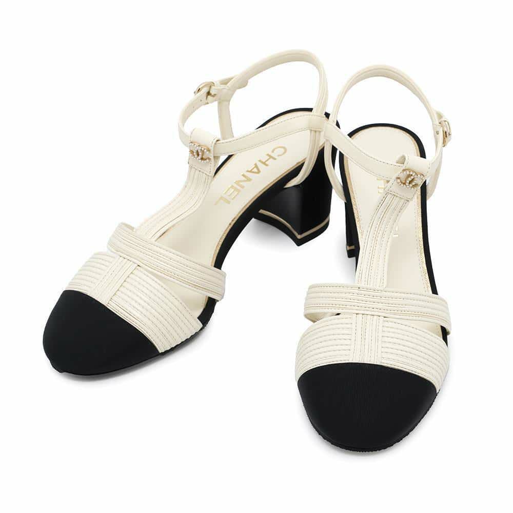 シャネル パンプス ココマーク ヒールサンダル サテン レザー フェイク  