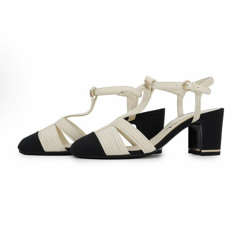 シャネル パンプス ココマーク ヒールサンダル サテン レザー フェイクパール レディースサイズ36 1/2C G39027 ヒール 靴