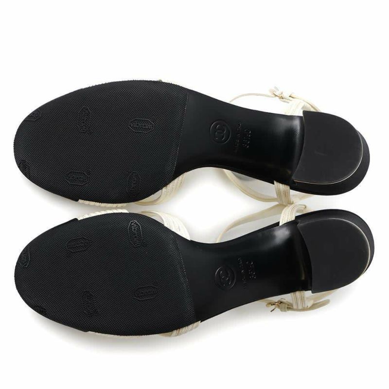 シャネル パンプス ココマーク ヒールサンダル サテン レザー フェイクパール レディースサイズ36 1/2C G39027 ヒール 靴