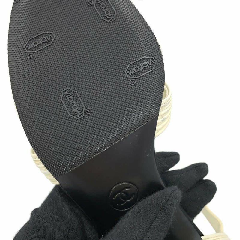 シャネル パンプス ココマーク ヒールサンダル サテン レザー フェイクパール レディースサイズ36 1/2C G39027 ヒール 靴