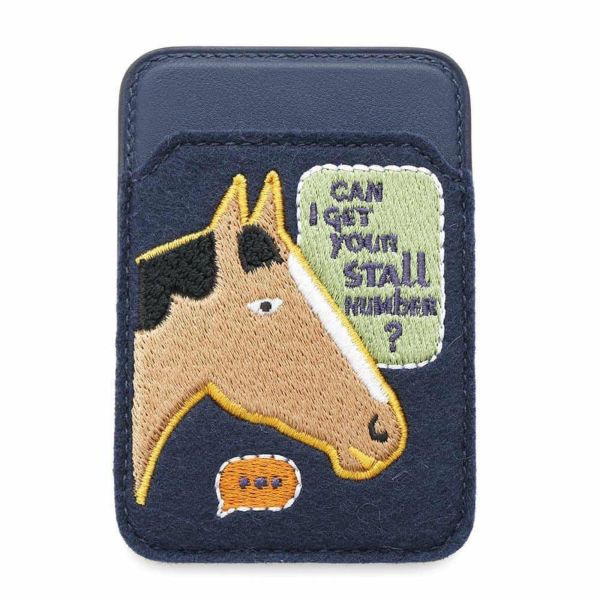 エルメス カードケース MagSafe エマン “ストール・ナンバー” ブルーネイビー/マルチカラー スイフト/フェルト W刻印 マグセーフ