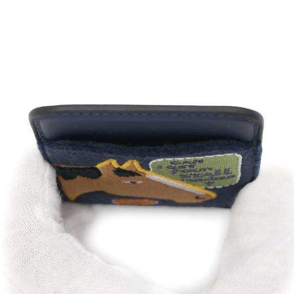 エルメス カードケース MagSafe エマン “ストール・ナンバー” ブルーネイビー/マルチカラー スイフト/フェルト W刻印 マグセーフ