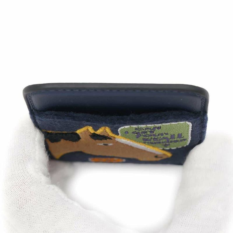 エルメス カードケース MagSafe エマン “ストール・ナンバー” ブルーネイビー/マルチカラー スイフト/フェルト W刻印 マグセーフ