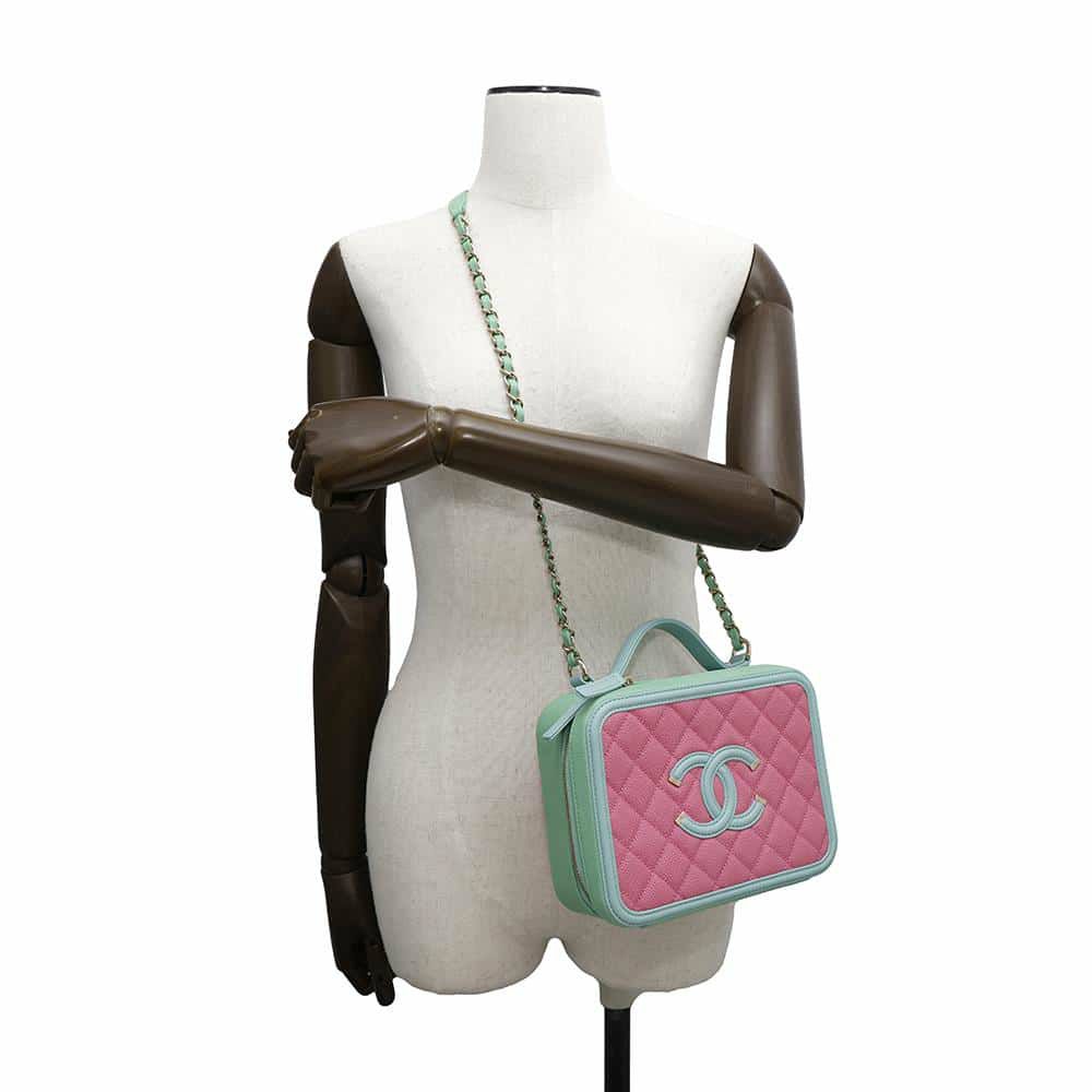 シャネル チェーンショルダーバッグ CCフィリグリー バニティバッグ キャビアスキン A93343 CHANEL