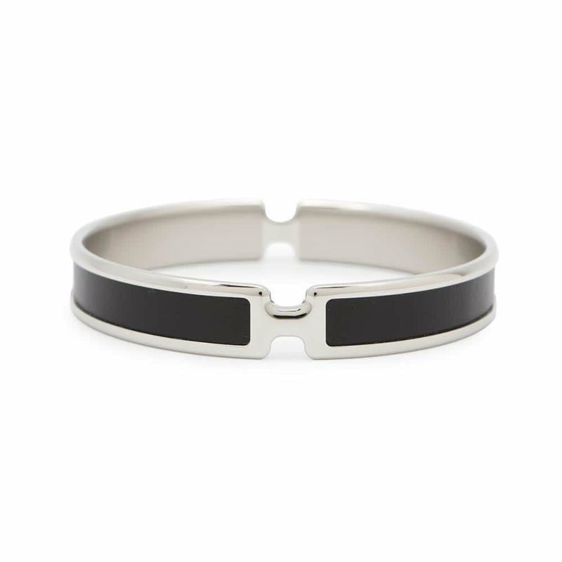 エルメス ブレスレット オランプ ブラック/シルバー金具 ボックスカーフ HERMES アクセサリー 黒