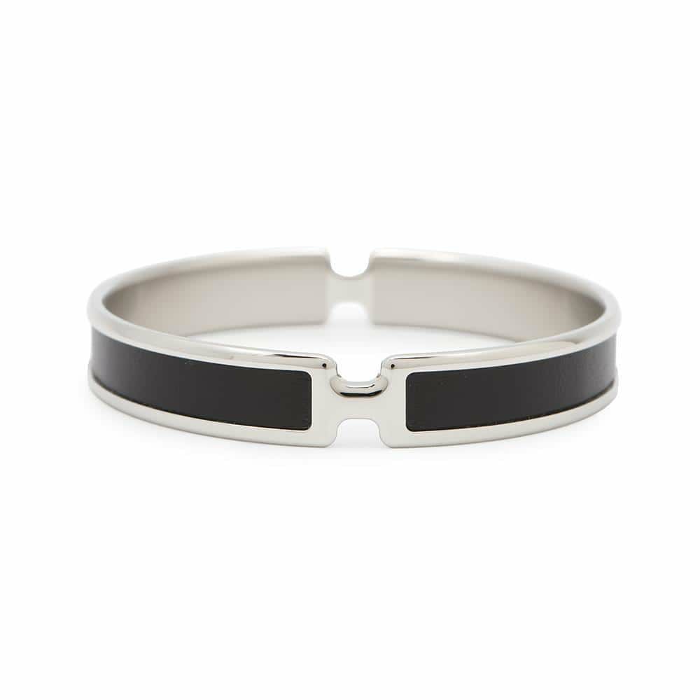 エルメス ブレスレット オランプ ブラック/シルバー金具 ボックスカーフ HERMES アクセサリー 黒