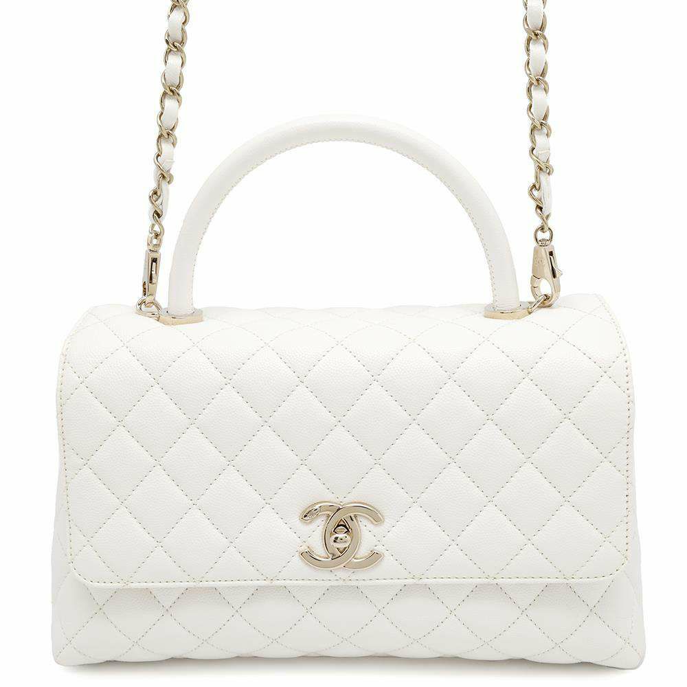 シャネル ハンドバッグ マトラッセ ココマーク トップハンドル フラップ キャビアスキン A92991 2way 白