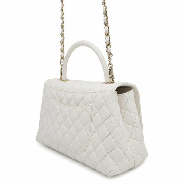 シャネル ハンドバッグ マトラッセ ココマーク トップハンドル フラップ キャビアスキン A92991 2way 白