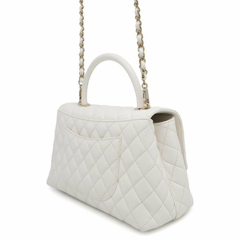 シャネル ハンドバッグ マトラッセ ココマーク トップハンドル フラップ キャビアスキン A92991 2way 白