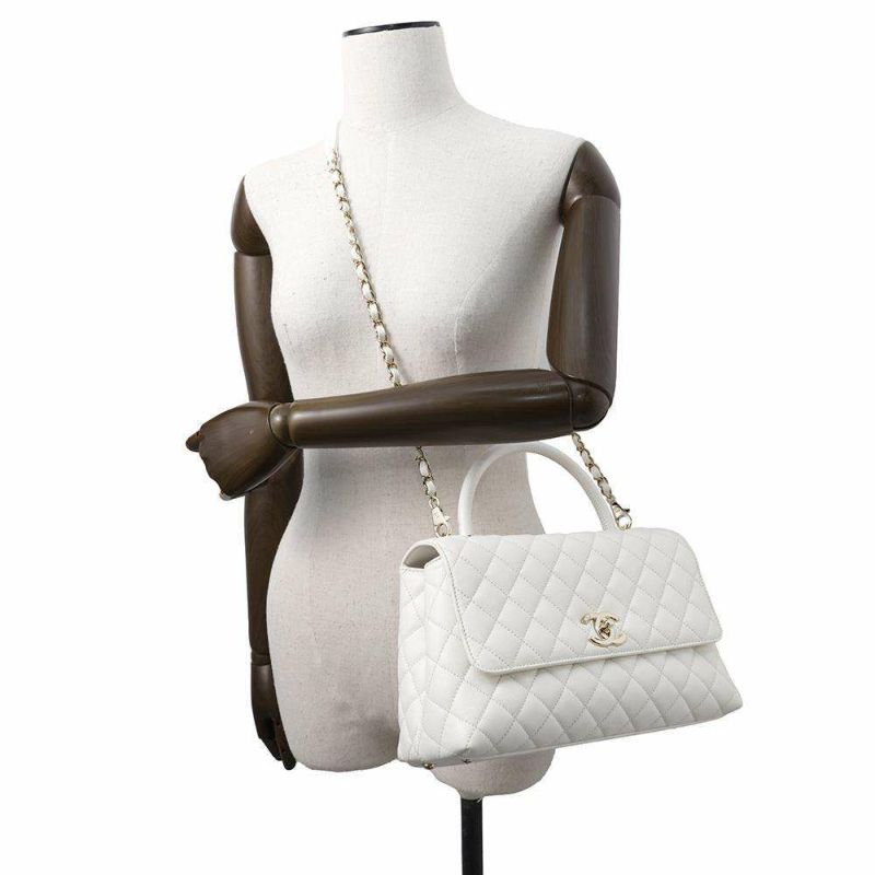 シャネル ハンドバッグ マトラッセ ココマーク トップハンドル フラップ キャビアスキン A92991 2way 白