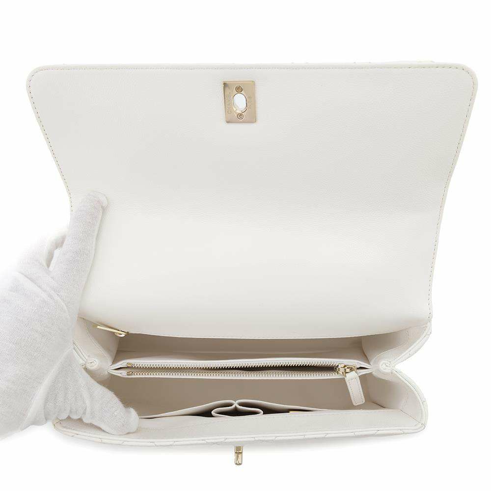 シャネル ハンドバッグ マトラッセ ココマーク トップハンドル フラップ キャビアスキン A92991 2way 白