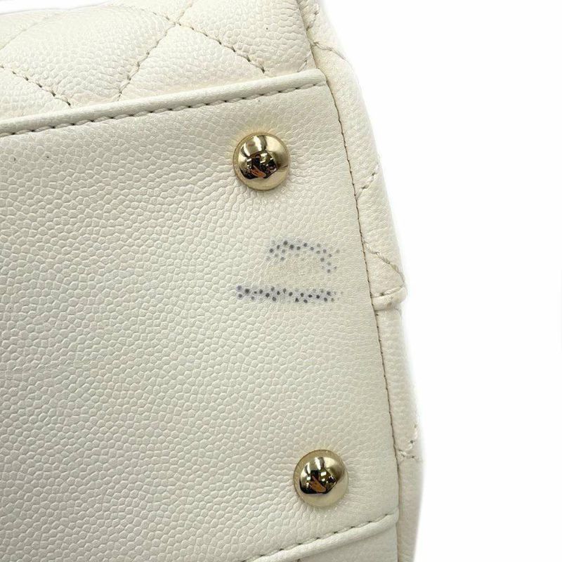 シャネル ハンドバッグ マトラッセ ココマーク トップハンドル フラップ キャビアスキン A92991 2way 白