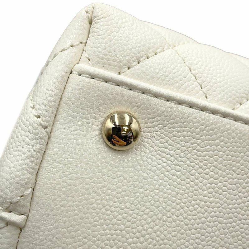 シャネル ハンドバッグ マトラッセ ココマーク トップハンドル フラップ キャビアスキン A92991 2way 白