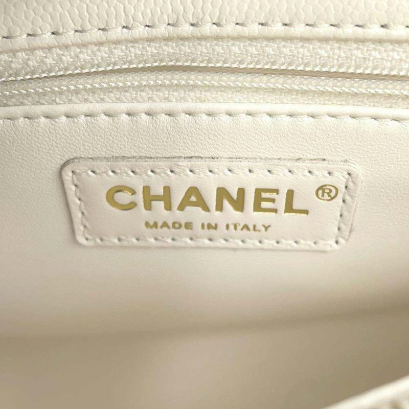 シャネル ハンドバッグ マトラッセ ココマーク トップハンドル フラップ キャビアスキン A92991 2way 白