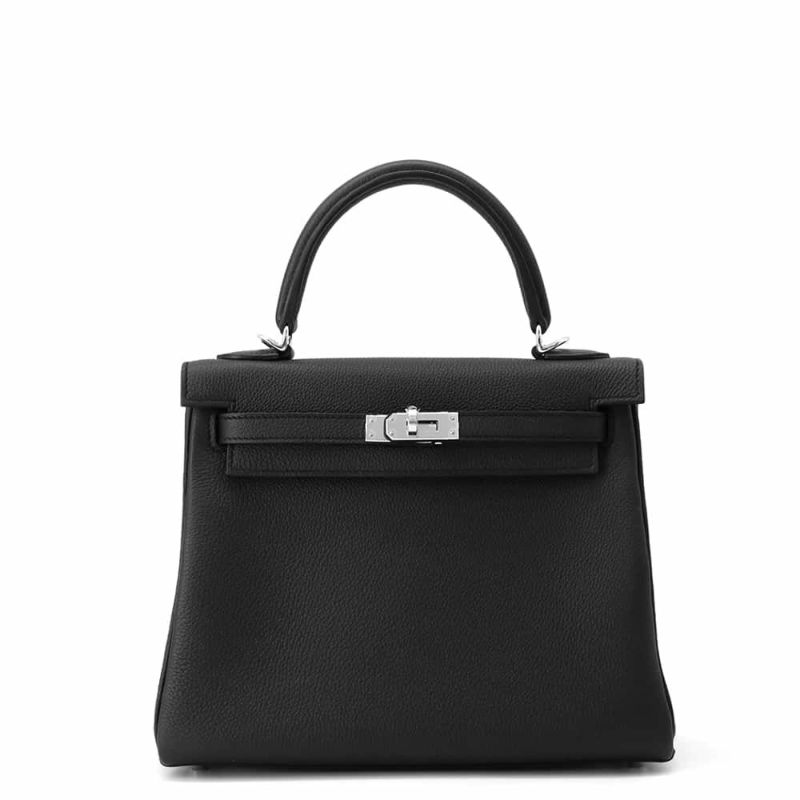 エルメス ハンドバッグ ケリー25 内縫い ブラック/シルバー金具 トゴ W刻印 HERMES 2wayショルダー 黒