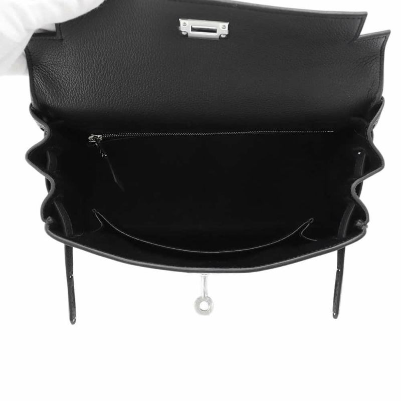 エルメス ハンドバッグ ケリー25 内縫い ブラック/シルバー金具 トゴ W刻印 HERMES 2wayショルダー 黒