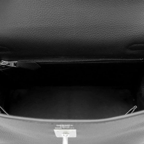 エルメス ハンドバッグ ケリー25 内縫い ブラック/シルバー金具 トゴ W刻印 HERMES 2wayショルダー 黒