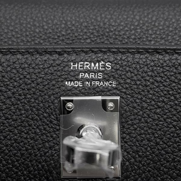 エルメス ハンドバッグ ケリー25 内縫い ブラック/シルバー金具 トゴ W刻印 HERMES 2wayショルダー 黒
