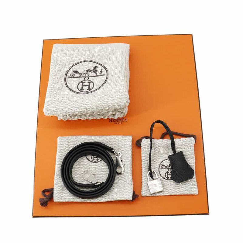 エルメス ハンドバッグ ケリー25 内縫い ブラック/シルバー金具 トゴ W刻印 HERMES 2wayショルダー 黒