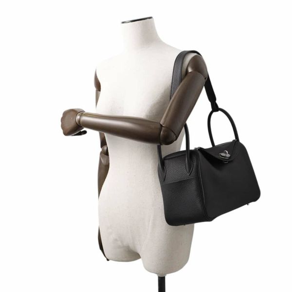 エルメス ハンドバッグ リンディ26 ブラック/シルバー金具 トリヨンクレマンス K刻印 2wayショルダー 黒